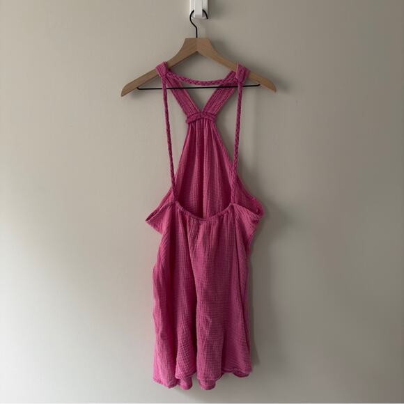 Anthropologie Pink gauze fabric braided strap mini dress halter 100% cotton NWT - Picture 4 of 13